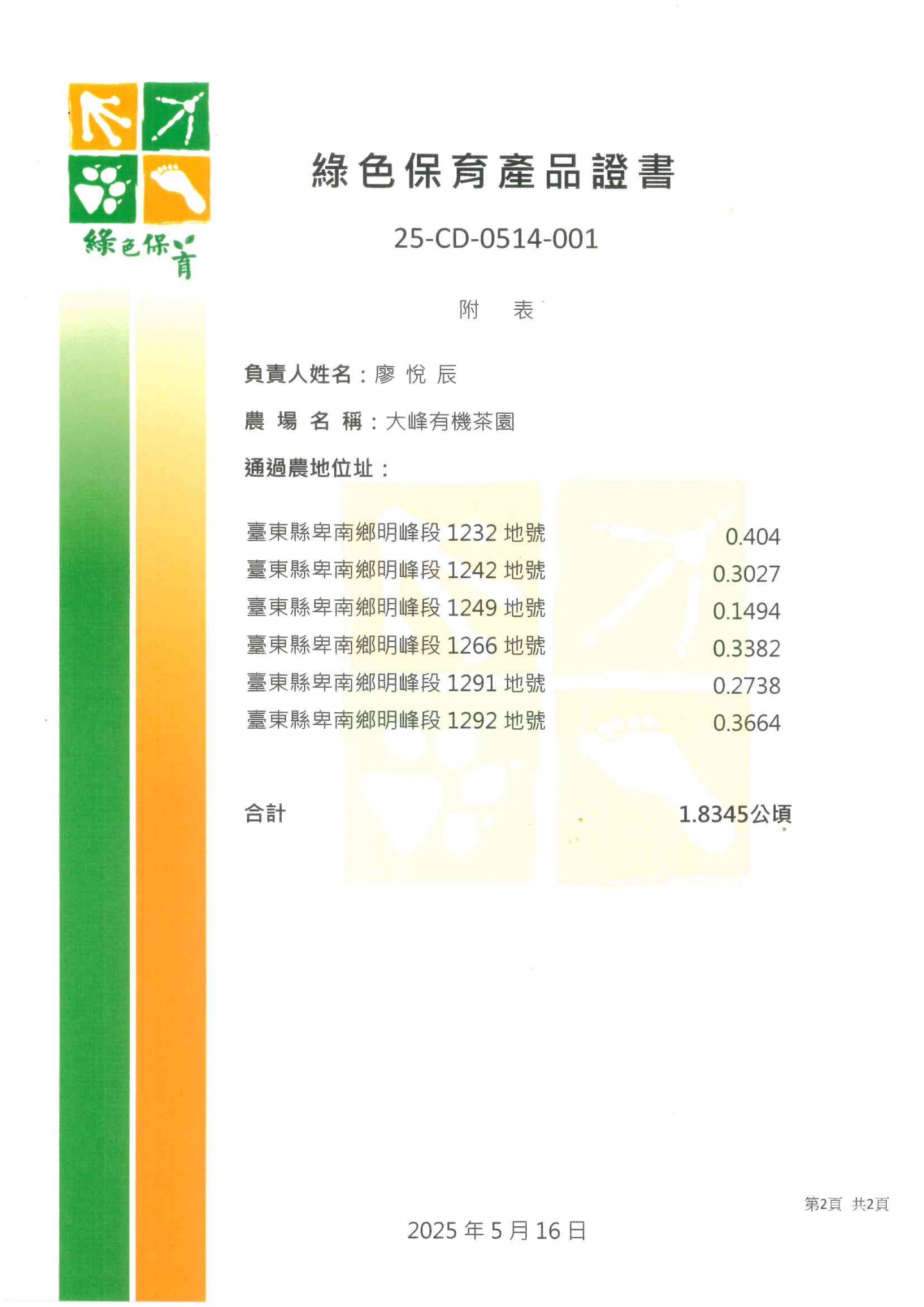 PGS綠色保育產品證書